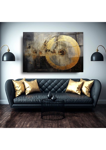 Teknoo- Koyu Zenim Üzerine Gold Daire Desenli Sanatsal Cam Tablo modelleri