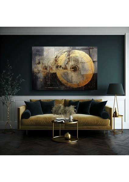 Teknoo- Koyu Zenim Üzerine Gold Daire Desenli Sanatsal Cam Tablo fırsatları
