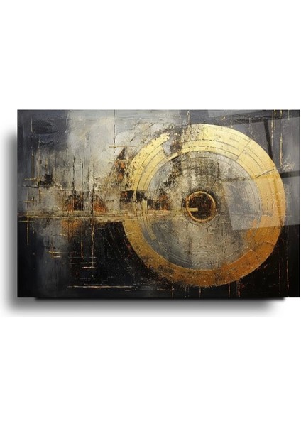 Teknoo- Koyu Zenim Üzerine Gold Daire Desenli Sanatsal Cam Tablo indirimleri