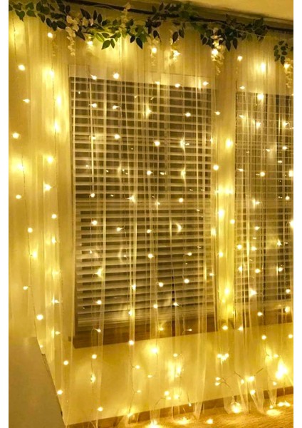 8 Fonksiyonlu 300 Ledli Perde LED Sarkıt LED 3x3 M Yılbaşı Doğum Günü Işık Bahçe Kafe