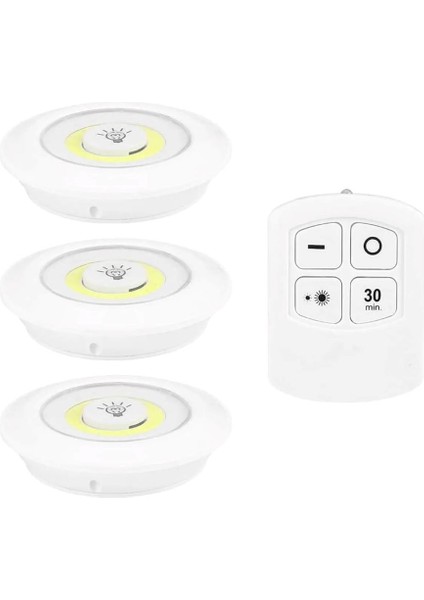 Pilli Kumandalı Yapışkanlı Spot LED Işık Dolap Araba Çocuk Odası Mutfak Dekoratif Aydınlatma 3lü