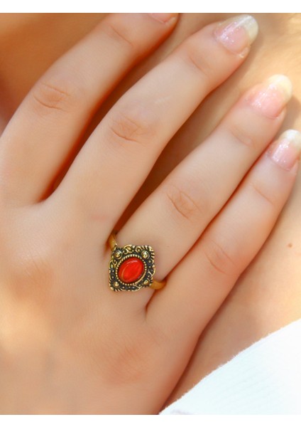 Doğal Taş Akik Doğal Taşlı Antik Ayarlanabilir Kadın Yüzük EUY20AA