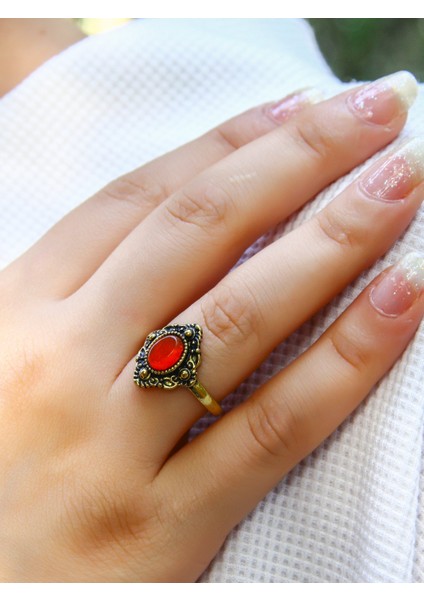 Doğal Taş Akik Doğal Taşlı Antik Ayarlanabilir Kadın Yüzük EUY20AA fiyatları