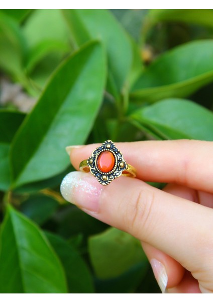Doğal Taş Akik Doğal Taşlı Antik Ayarlanabilir Kadın Yüzük EUY20AA modelleri