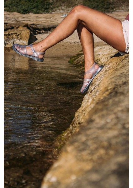 Biarritz Glitter Kadın Sandalet Ayakkabı Gri Simli Purpurina Plata S10262-135 V4