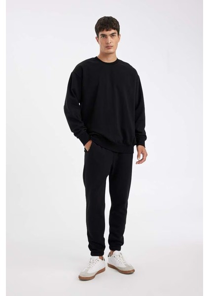 Oversize Fit Bisiklet Yaka Basic Sweatshirt Black