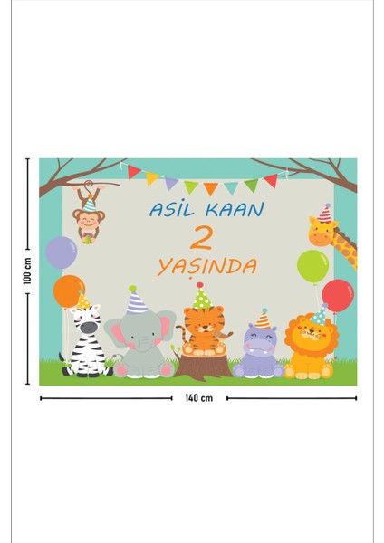 Kişiye Özel Erkek Isim Animals Safari Konsept Doğum Günü Parti Duvar Örtüsü Duvar Halısı modelleri