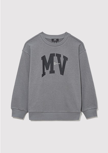 Mv Logo Baskılı Kapüşonlu Gri Sweatshirt6S10054-70098