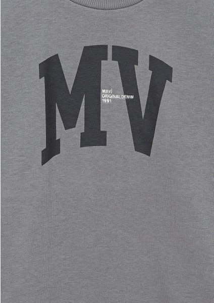 Mv Logo Baskılı Kapüşonlu Gri Sweatshirt6S10054-70098