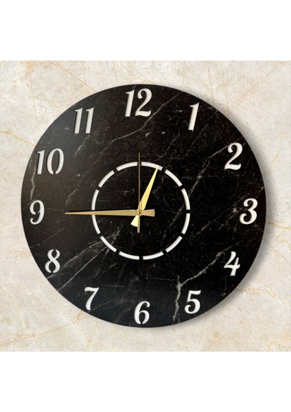 Modern siyah mermer desenli büyük duvar saati, sade ve şık tasarım fiyatları