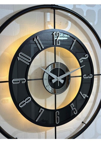Metal Camlı Duvar Saati (60X80 cm Büyük Boy) Işıklı Gerçek Cam Duvar Saati Modern Tasarım