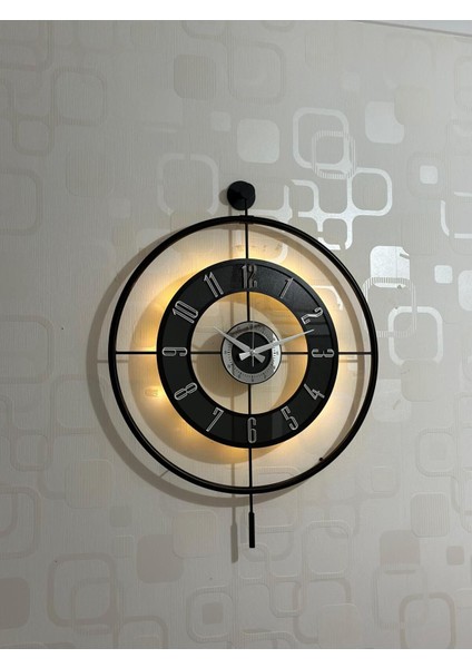 Metal Camlı Duvar Saati (60X80 cm Büyük Boy) Işıklı Gerçek Cam Duvar Saati Modern Tasarım