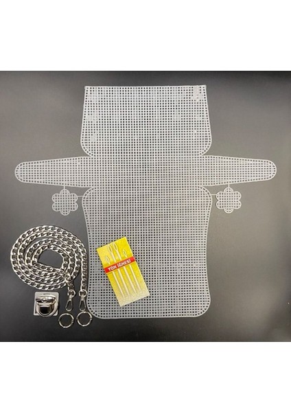 Plastik Çanta Kanvas Gümüş Seti