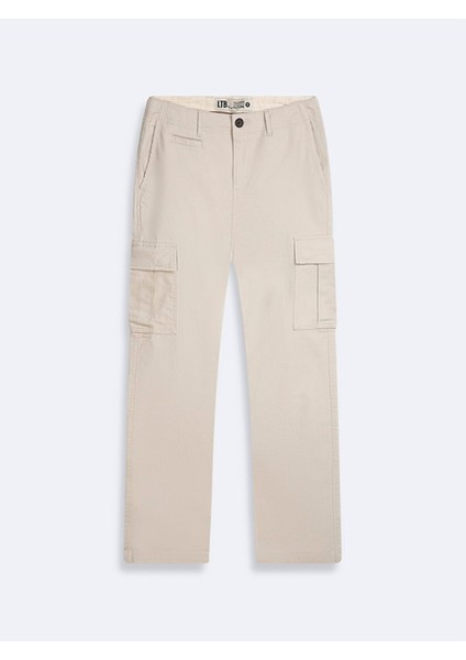 Kadın Düz Paça Kargo Krem Pantolon