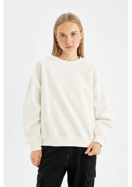 Coool Oversize Geniş Kalıp Bisiklet Yaka Kalın Basic Düz Sweatshirt A4177AX24WN