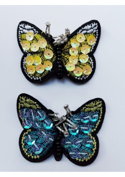 Ütü ile Yapışan Payetli Boncuklu Nakış Işlemeli Kelebek Arma Yama Patch ( 2'li Set )
