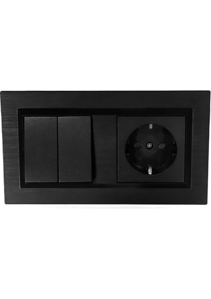 Quantum Siyah Komütatör (İkili Anahtar)+ÇOCUK KORUMALI Topraklı Priz 2'li Set (ovivo)