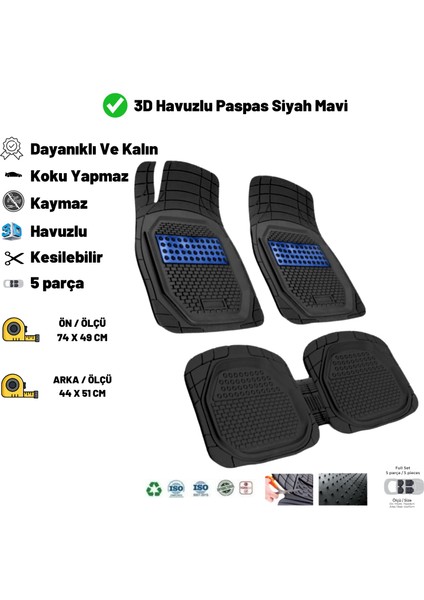 Bmw F20 2012 1/n Kaymaz Taban 3D Havuzlu Paspas Siyah Mavi