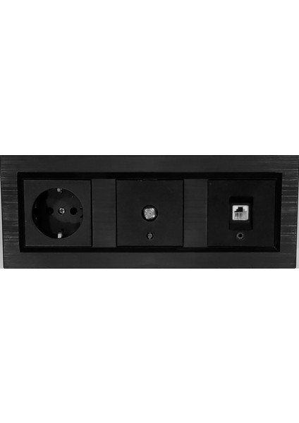 Quantum Siyah Topraklı Priz+ Tv Pirizi +Nümeris (Telefon Prizi) 3'lü Set