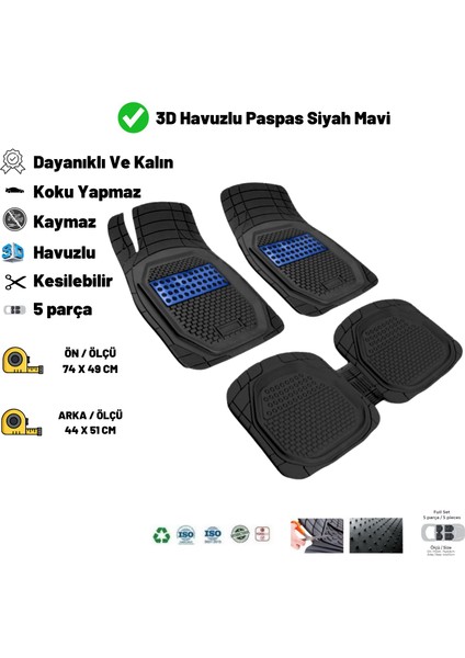 Daewoo Lanos 2002 N/2 Kaymaz Taban 3D Havuzlu Paspas Siyah Mavi