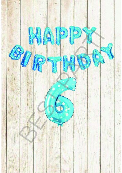 Mavi Puanlı Happy Bırthday ve Rakam Folyo Balon Seti Yaş 6