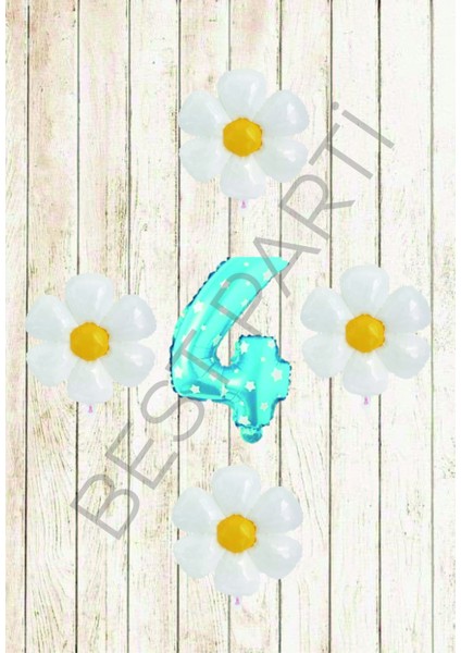 Mavi Puanlı Rakam ve Papatya Folyo Balon Seti Yaş 4