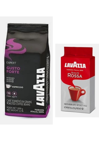 Expert Gusto Forte Çekirdek Kahve 1 kg + Lavazza Qualita Rossa Öğütülmüş Filtre Kahve 250GR