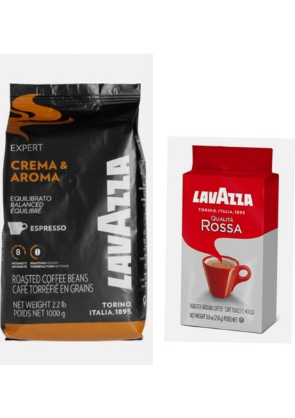 Expert Crema E Aroma 1kg Cekırdek Kahve + Lavazza Qualita Rossa Öğütülmüş Filtre Kahve 250GR