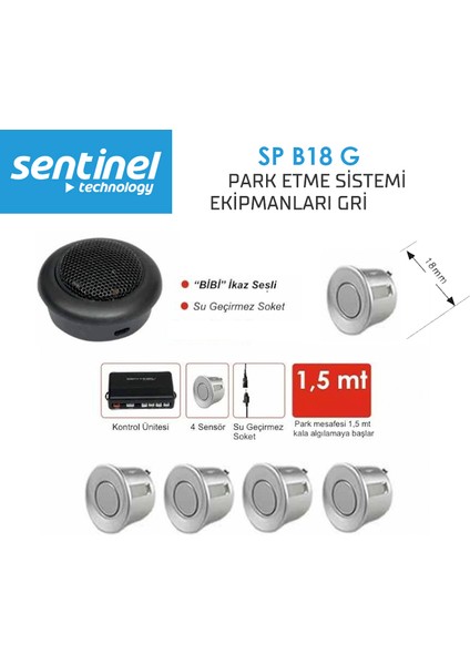 Sentinel Park Sensörü Ses Ikazlı 18MM Gri