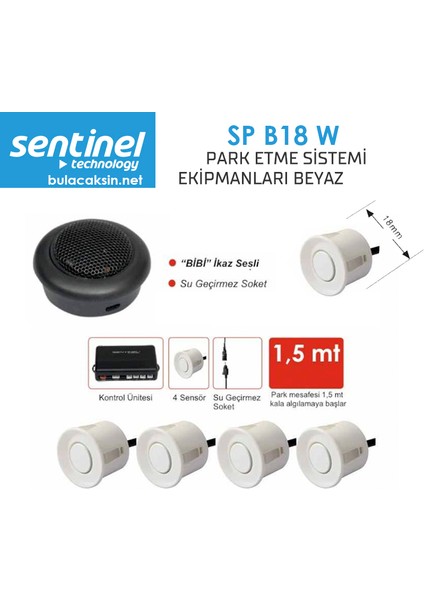 Sentinel Park Sensörü Ses Ikazlı 18MM Beyaz