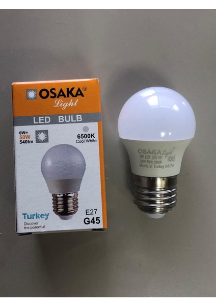 5 Adet Osaka 6W=50W=540 Lümen E 27 Top Ampül 6500K Beyaz 45 mm x 75 mm