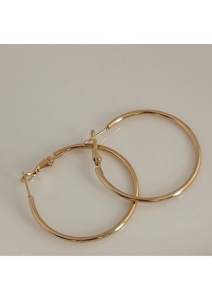 Çelik Gold Klasik Halka Küpe 4cm