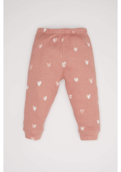 Kız Bebek Pijama Takımı Kalp Desenli Uzun Kollu Waffle Üst Beli Lastikli Uzun Alt D6797A5NS