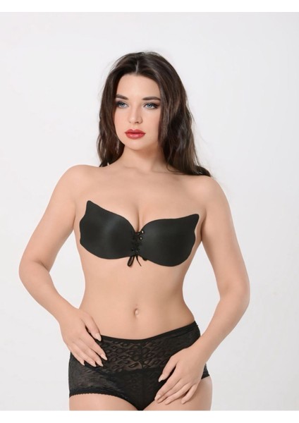 Siyah Yapışkan Kelebek Sütyen-519