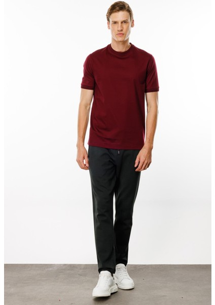 Erkek Sıfır Yaka Basic Pamuklu T-Shirt Bordo modelleri