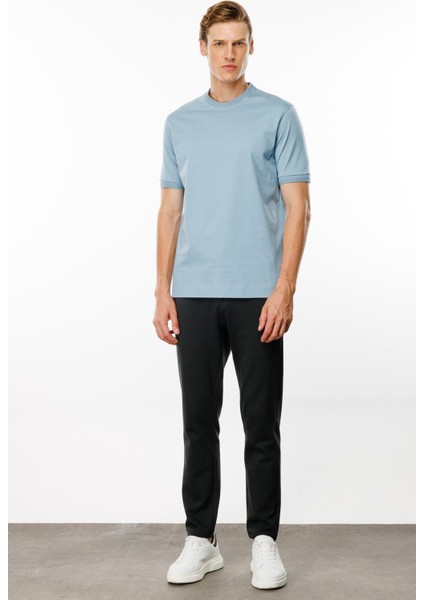 Erkek Sıfır Yaka Basic Pamuklu T-Shirt Mavi fiyatları