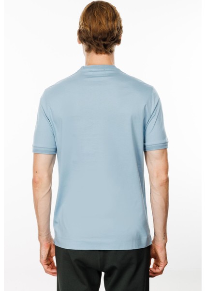 Erkek Sıfır Yaka Basic Pamuklu T-Shirt Mavi indirimleri
