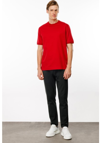 Erkek Sıfır Yaka Basic Pamuklu T-Shirt Kırmızı