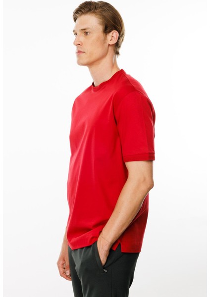 Erkek Sıfır Yaka Basic Pamuklu T-Shirt Kırmızı