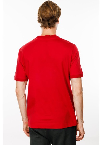 Erkek Sıfır Yaka Basic Pamuklu T-Shirt Kırmızı