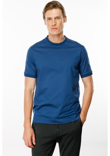 Erkek Sıfır Yaka Basic Pamuklu T-Shirt Parlement