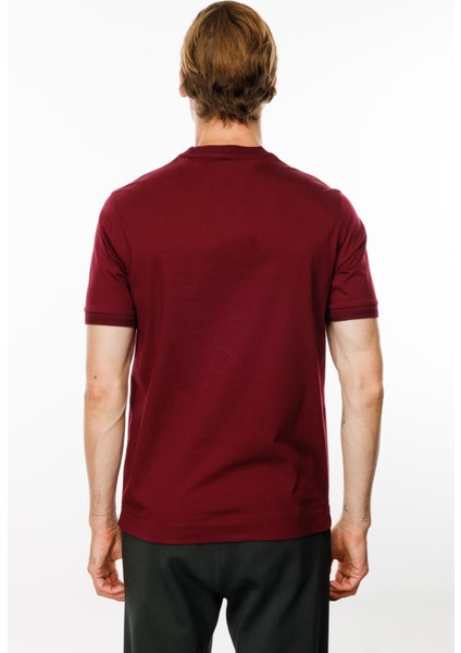 Erkek Sıfır Yaka Basic Pamuklu T-Shirt Bordo
