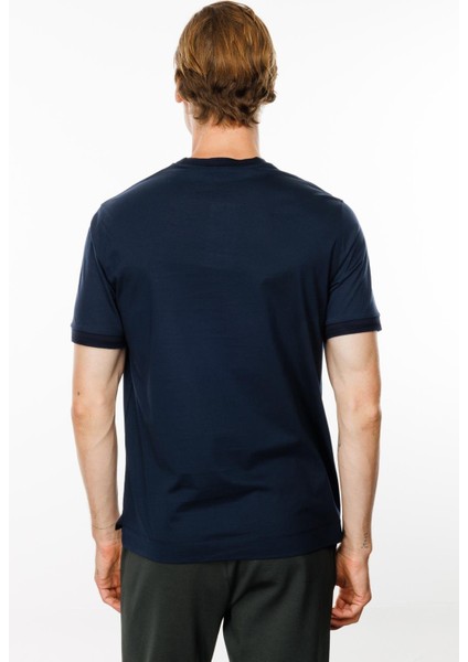 Erkek Sıfır Yaka Basic Pamuklu T-Shirt Lacivert