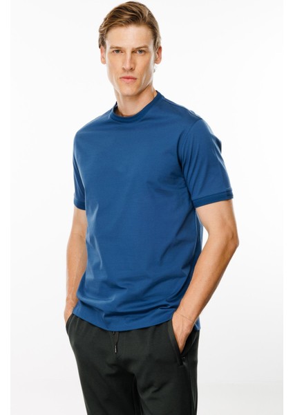 Erkek Sıfır Yaka Basic Pamuklu T-Shirt Parlement