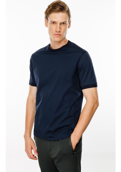 Erkek Sıfır Yaka Basic Pamuklu T-Shirt Lacivert
