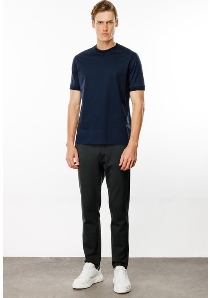 Erkek Sıfır Yaka Basic Pamuklu T-Shirt Lacivert