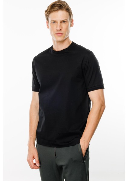 Erkek Sıfır Yaka Basic Pamuklu T-Shirt Siyah