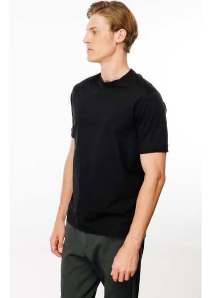 Erkek Sıfır Yaka Basic Pamuklu T-Shirt Siyah