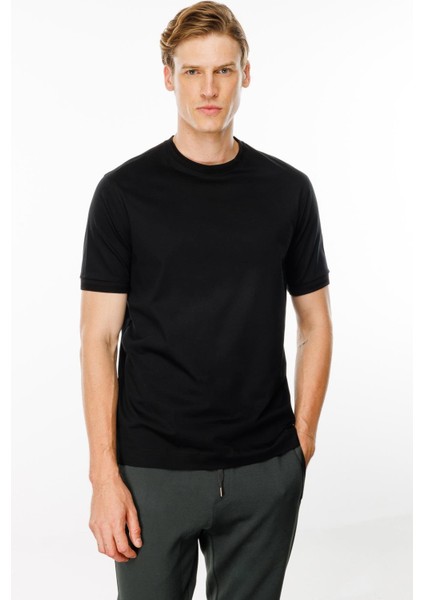 Erkek Sıfır Yaka Basic Pamuklu T-Shirt Siyah