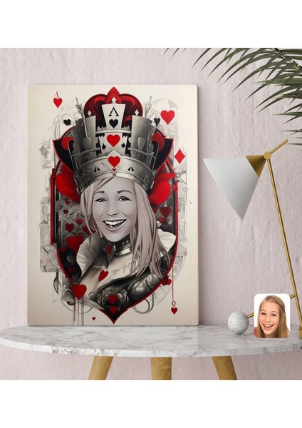Kişiye Özel Maça Kızı Kraliçe Kanvas TABLO-3(30X50), Sevgiliye Hediye, Arkadaşa Hediye